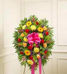 Deepest Sympathy Standing Spray- Bright Flower Power, Florist Davenport FL